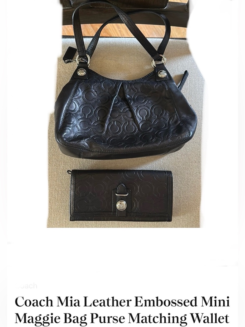 VINTAGE Coach Mia Leather Embossed Mini Maggie Bag Matching Wallet Black